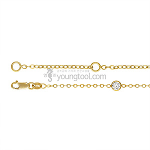 14K 옐로우 골드필드 목걸이 체인 (플랫 케이블 + 4 mm 화이트 링크/1.7 mm/길이 : 45 cm)